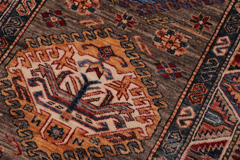 handmade Geometric Super Kazak Gray Multi Hand Knotted RUNNER 100% WOOL area rug 3' x 10'