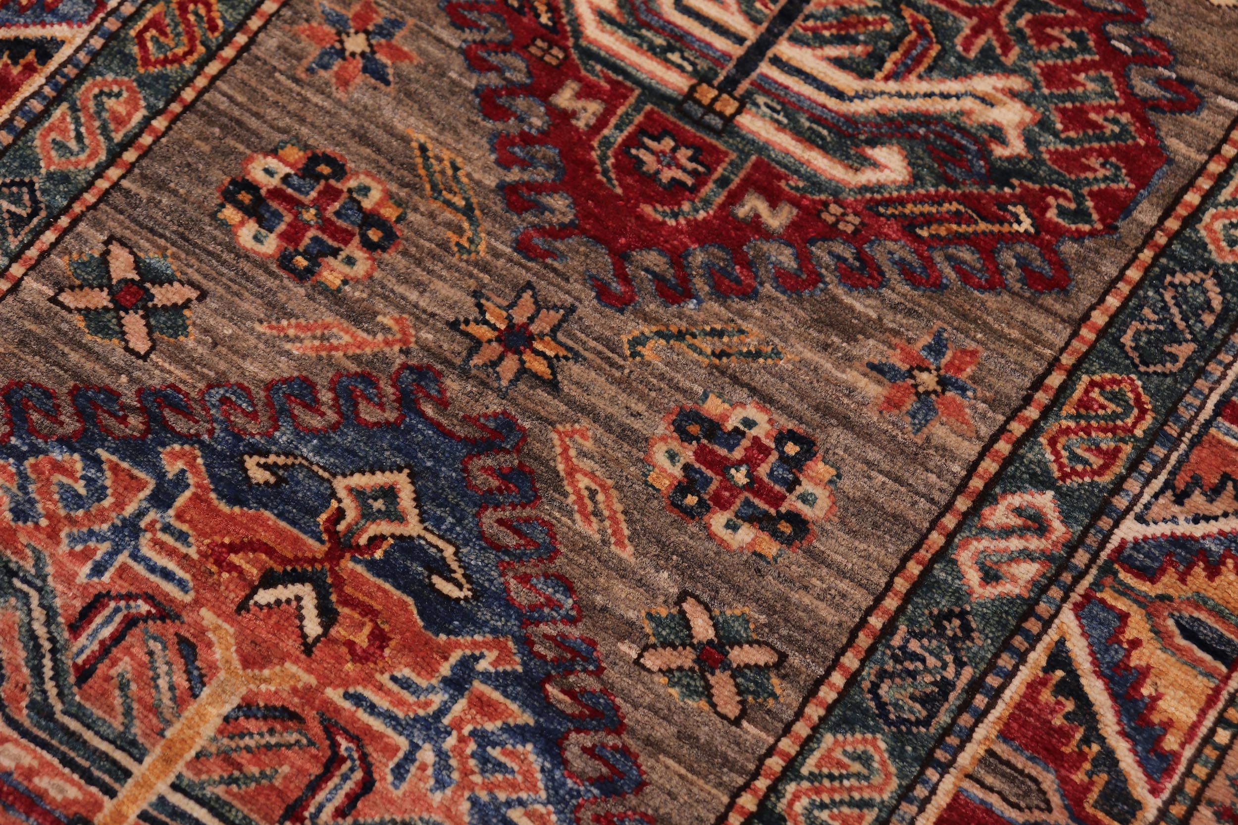 handmade Geometric Super Kazak Gray Multi Hand Knotted RUNNER 100% WOOL area rug 3' x 10'