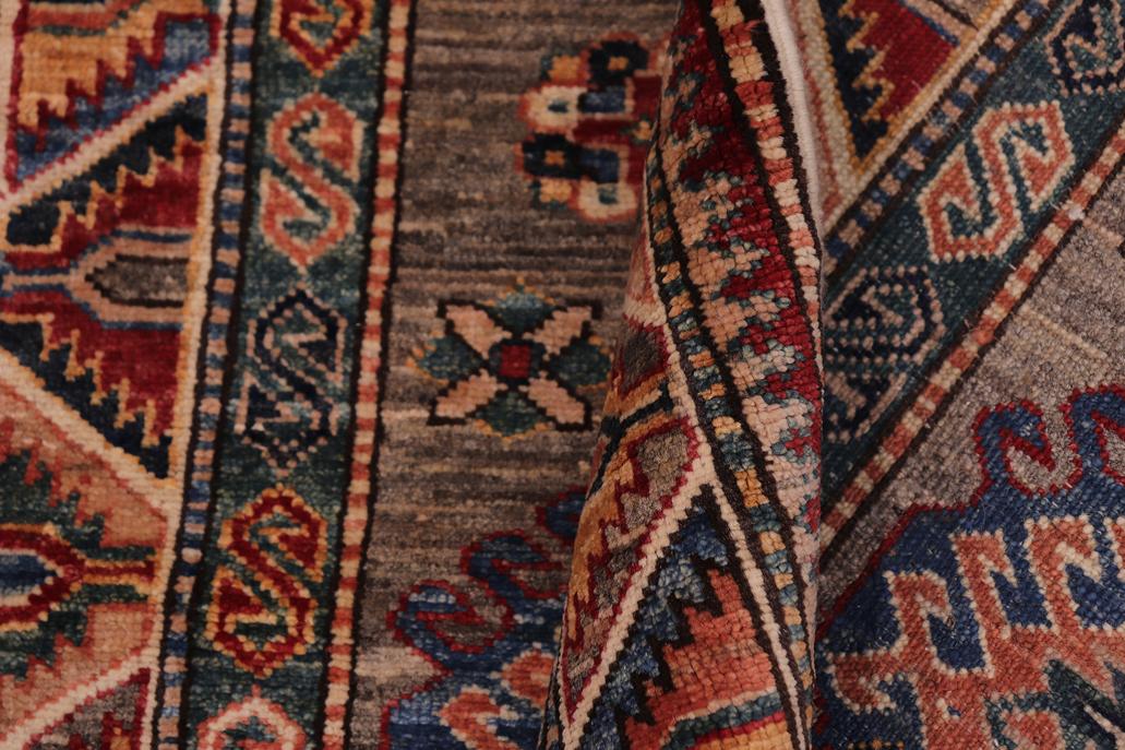 handmade Geometric Super Kazak Gray Multi Hand-made RUNNER 100% WOOL area rug 3x10