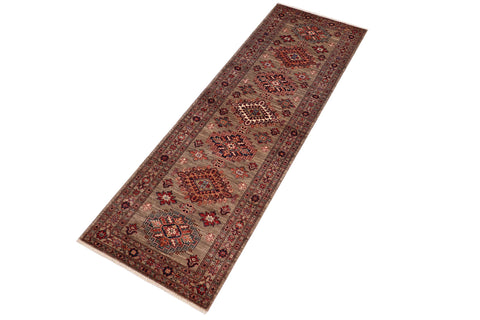 handmade Geometric Super Kazak Gray Gray Hand Knotted RUNNER 100% WOOL area rug 3' x 10'