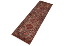 handmade Geometric Super Kazak Gray Gray Hand Knotted RUNNER 100% WOOL area rug 3' x 10'