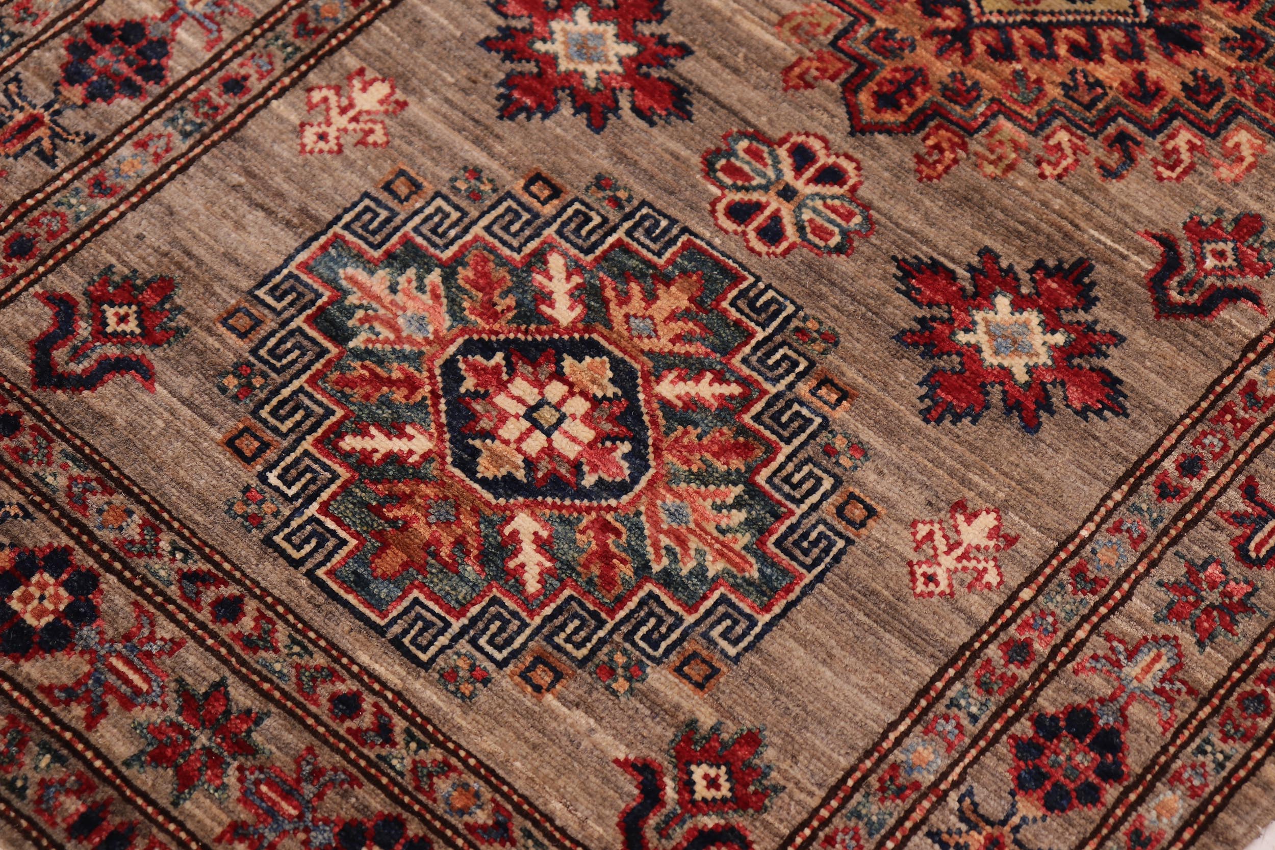 handmade Geometric Super Kazak Gray Gray Hand Knotted RUNNER 100% WOOL area rug 3' x 10'