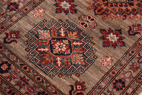 handmade Geometric Super Kazak Gray Gray Hand Knotted RUNNER 100% WOOL area rug 3' x 10'