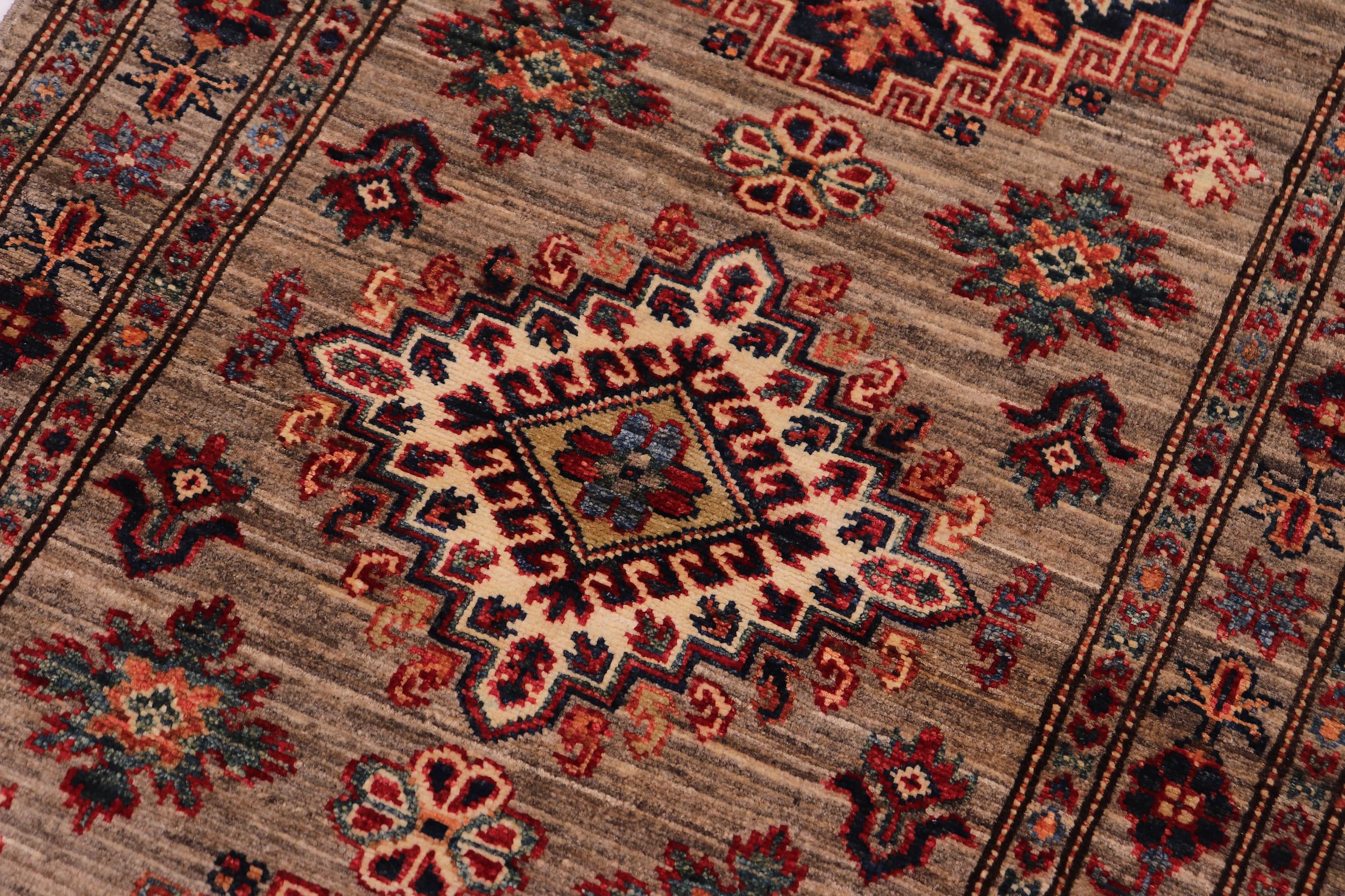 handmade Geometric Super Kazak Gray Gray Hand Knotted RUNNER 100% WOOL area rug 3' x 10'