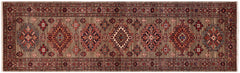 handmade Geometric Super Kazak Gray Gray Hand Knotted RUNNER 100% WOOL area rug 3' x 10'