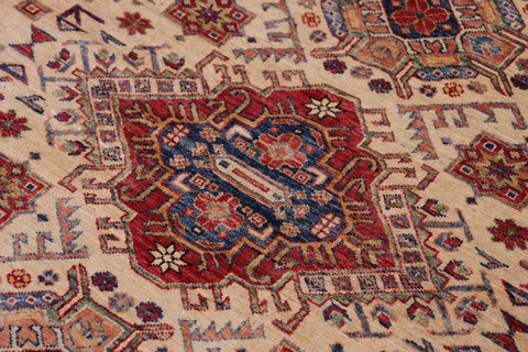 handmade Geometric Super Kazak Beige Blue Hand Knotted RECTANGLE 100% WOOL area rug 5' x 8'