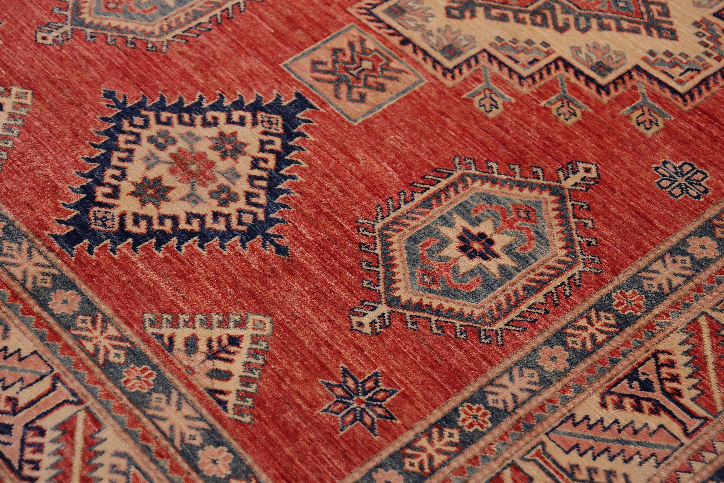 handmade Geometric Super Kazak Rust Beige Hand Knotted RECTANGLE 100% WOOL area rug 5' x 8'