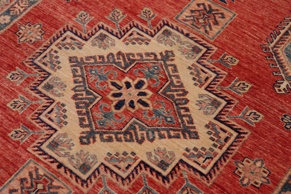 handmade Geometric Super Kazak Rust Beige Hand Knotted RECTANGLE 100% WOOL area rug 5' x 8'