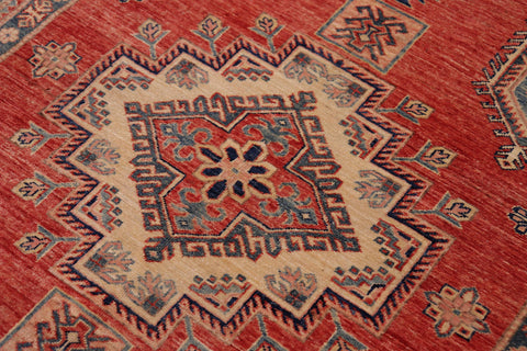 handmade Geometric Super Kazak Rust Beige Hand Knotted RECTANGLE 100% WOOL area rug 5' x 8'