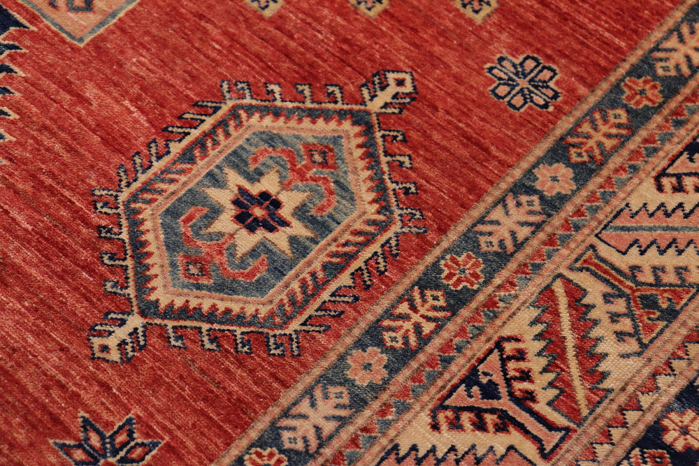 handmade Geometric Super Kazak Rust Beige Hand Knotted RECTANGLE 100% WOOL area rug 5' x 8'