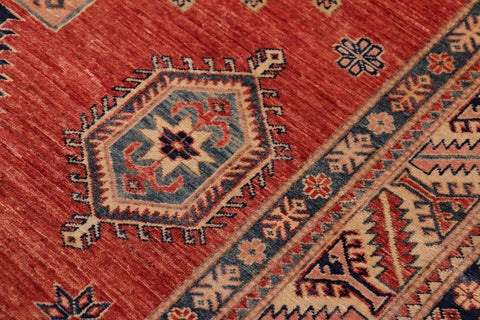 handmade Geometric Super Kazak Rust Beige Hand Knotted RECTANGLE 100% WOOL area rug 5' x 8'