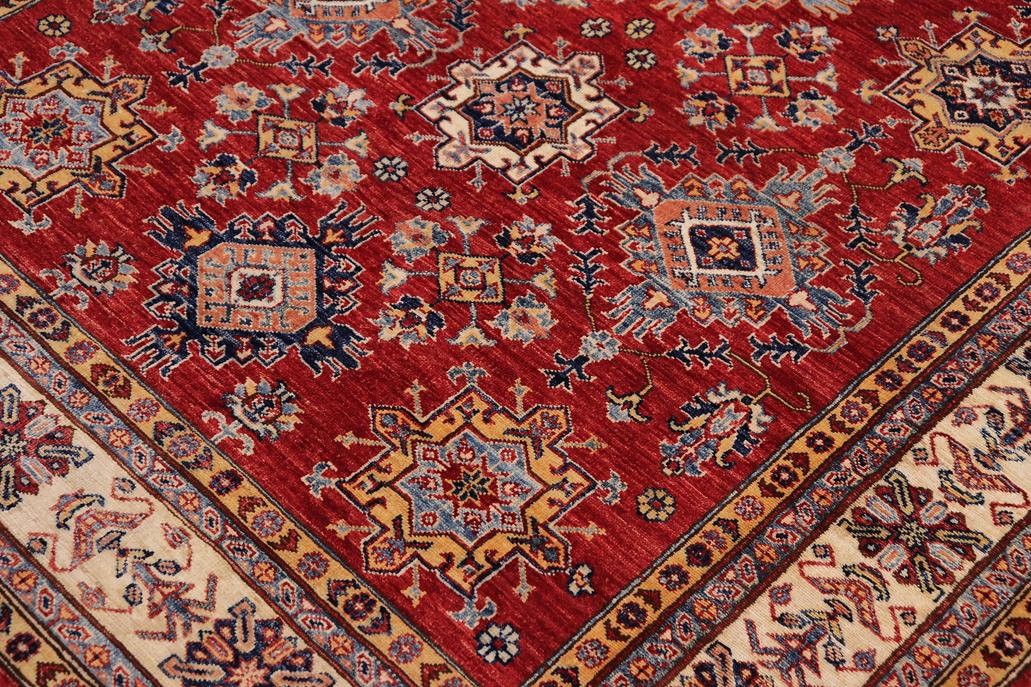 handmade Geometric Super Kazak Red Beige Hand-made RECTANGLE 100% WOOL area rug 6x9