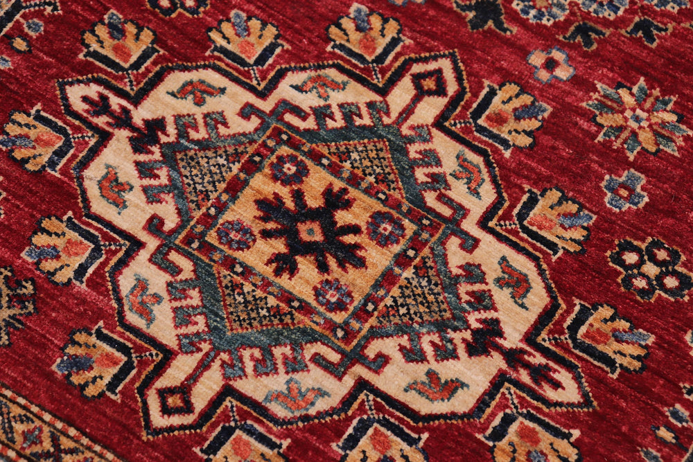 handmade Geometric Super Kazak Red Beige Hand Knotted RECTANGLE 100% WOOL area rug 5' x 7'