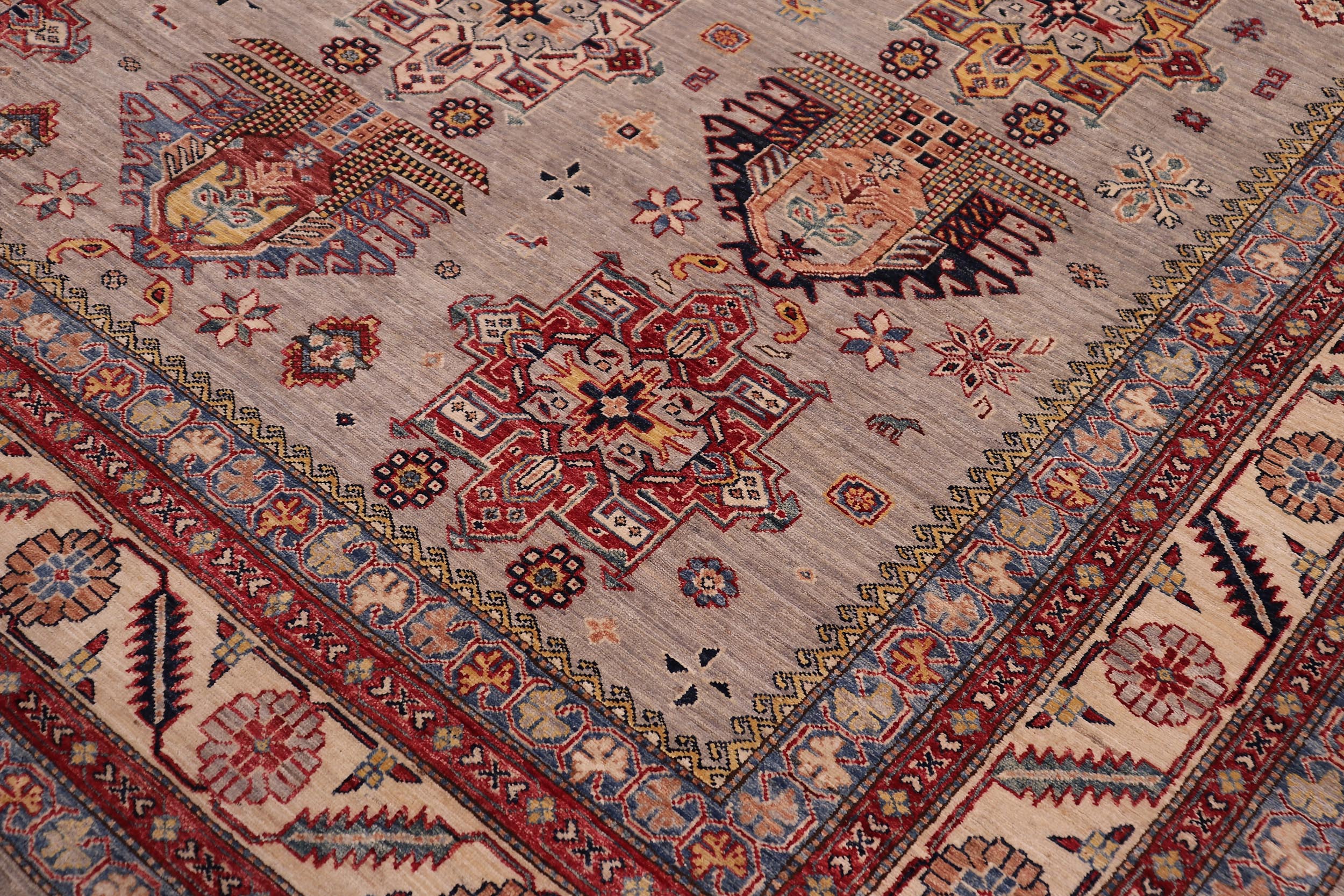 handmade Geometric Super Kazak Gray Beige Hand Knotted RECTANGLE 100% WOOL area rug 9' x 12'