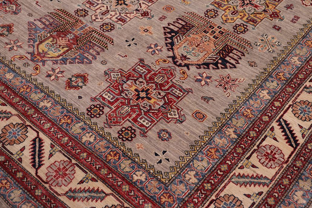 handmade Geometric Super Kazak Gray Beige Hand-made RECTANGLE 100% WOOL area rug 9x12