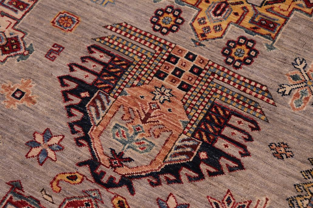 handmade Geometric Super Kazak Gray Beige Hand-made RECTANGLE 100% WOOL area rug 9x12