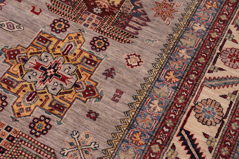 handmade Geometric Super Kazak Gray Beige Hand Knotted RECTANGLE 100% WOOL area rug 9' x 12'