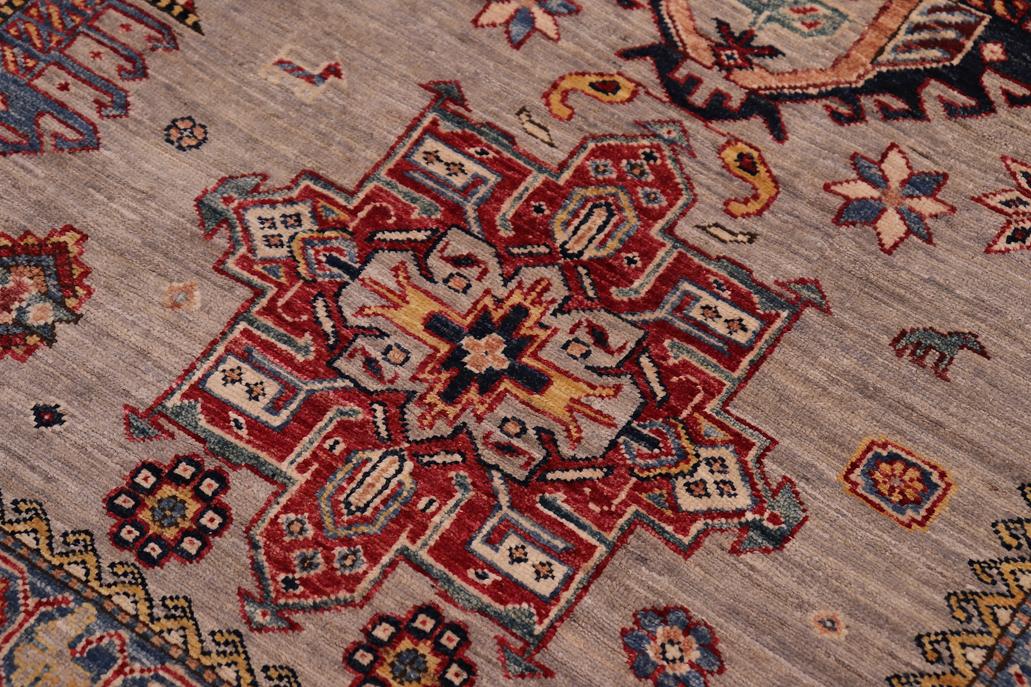 handmade Geometric Super Kazak Gray Beige Hand-made RECTANGLE 100% WOOL area rug 9x12