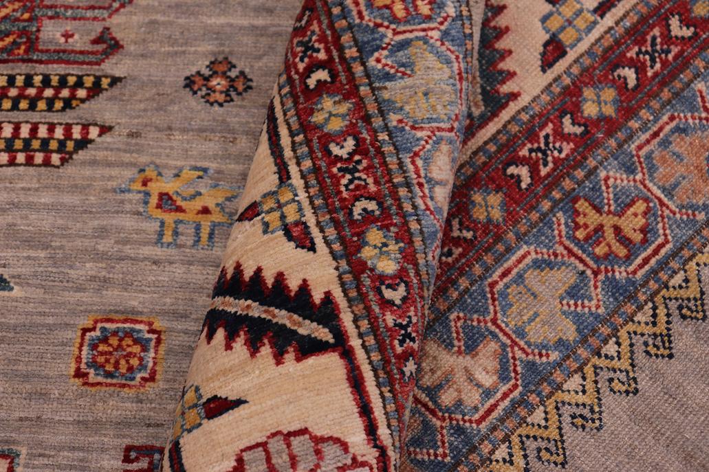 handmade Geometric Super Kazak Gray Beige Hand-made RECTANGLE 100% WOOL area rug 9x12