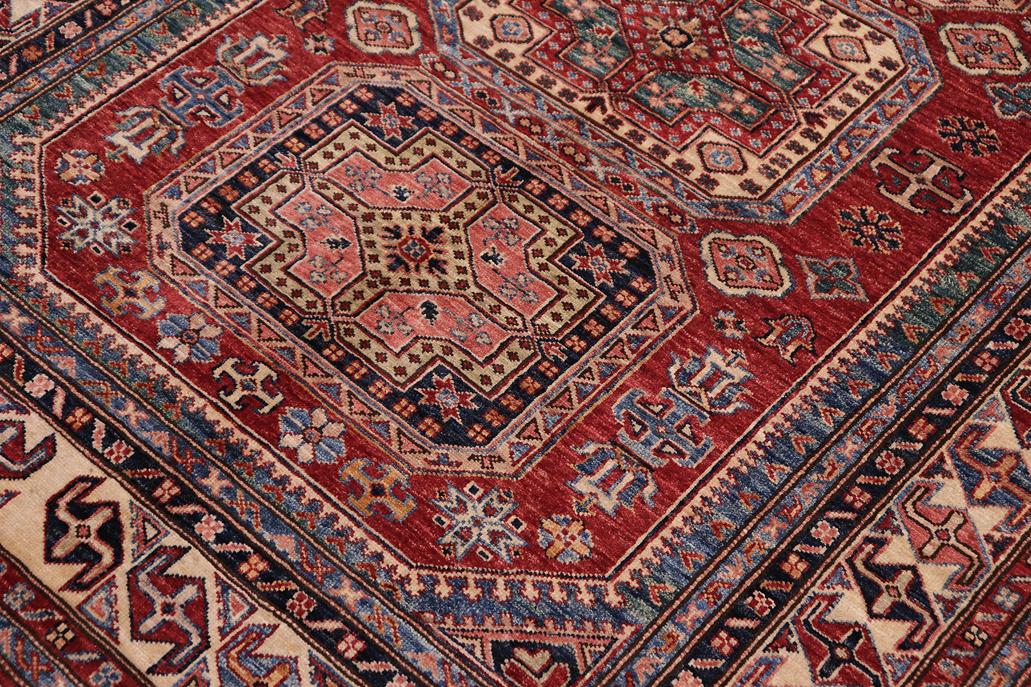 handmade Geometric Super Kazak Red Beige Hand-made RECTANGLE 100% WOOL area rug 5x6