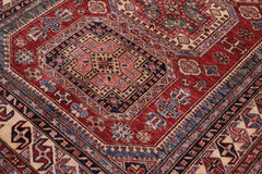 handmade Geometric Super Kazak Red Beige Hand Knotted RECTANGLE 100% WOOL area rug 5' x 6'