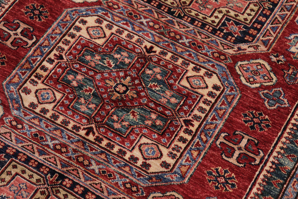 handmade Geometric Super Kazak Red Beige Hand Knotted RECTANGLE 100% WOOL area rug 5' x 6'