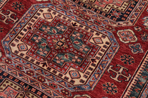 handmade Geometric Super Kazak Red Beige Hand Knotted RECTANGLE 100% WOOL area rug 5' x 6'