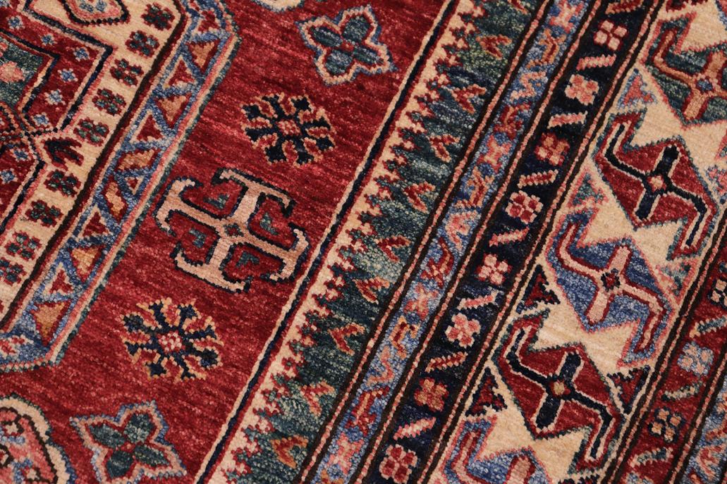 handmade Geometric Super Kazak Red Beige Hand-made RECTANGLE 100% WOOL area rug 5x6