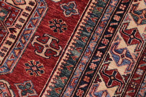 handmade Geometric Super Kazak Red Beige Hand Knotted RECTANGLE 100% WOOL area rug 5' x 6'