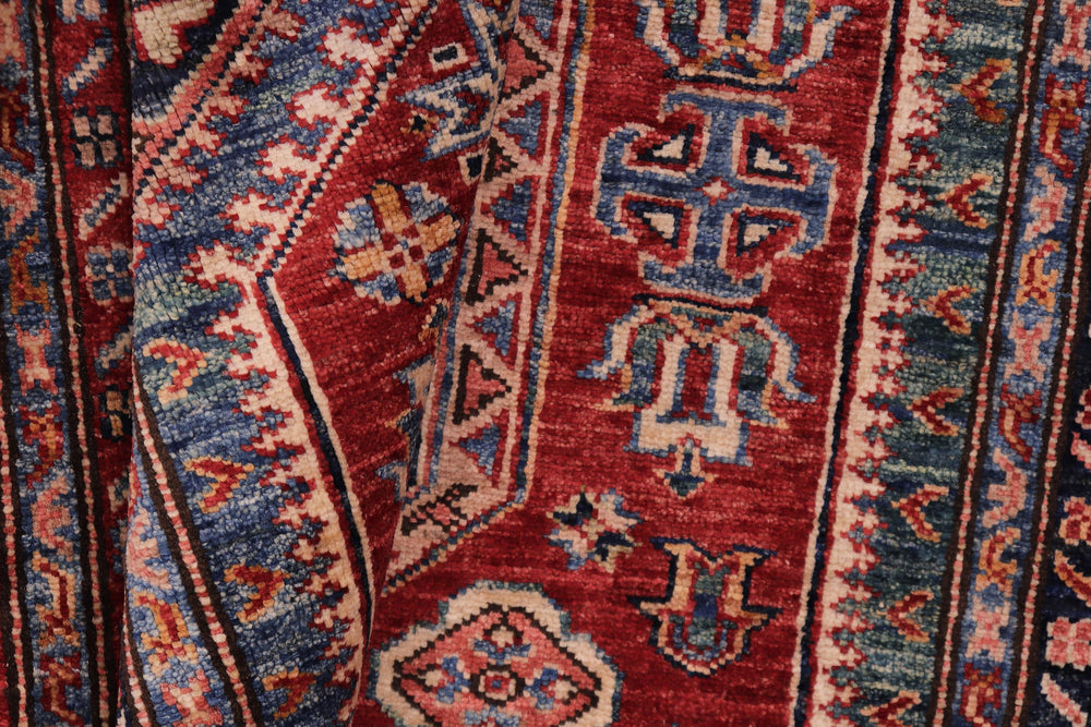 handmade Geometric Super Kazak Red Beige Hand Knotted RECTANGLE 100% WOOL area rug 5' x 6'