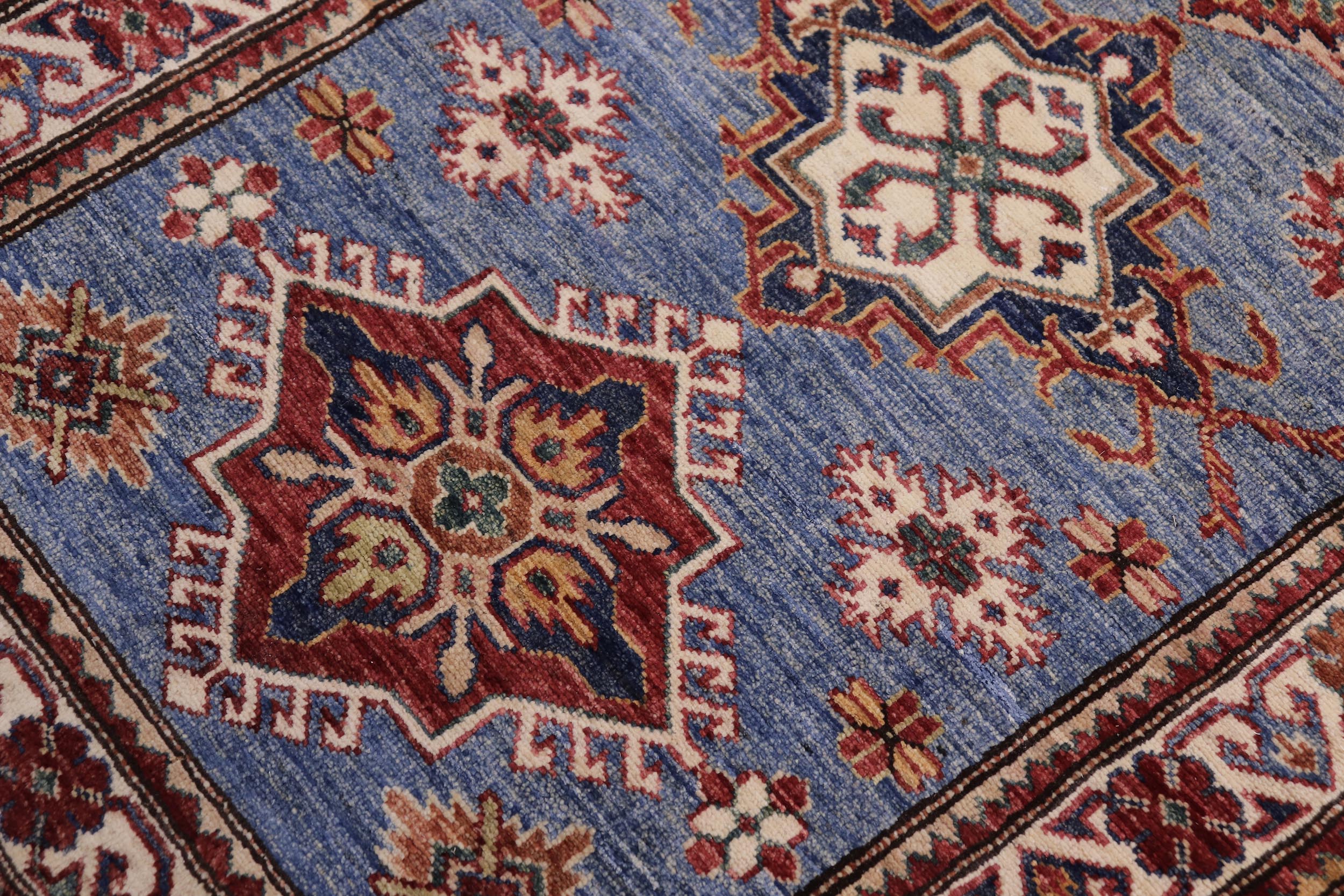 handmade Geometric Super Kazak Lt. Blue Beige Hand Knotted RUNNER 100% WOOL area rug 3' x 10'