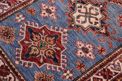 handmade Geometric Super Kazak Lt. Blue Beige Hand Knotted RUNNER 100% WOOL area rug 3' x 10'
