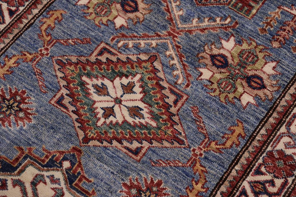 handmade Geometric Super Kazak Lt. Blue Beige Hand-made RUNNER 100% WOOL area rug 3x10