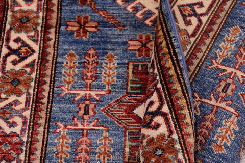 handmade Geometric Super Kazak Lt. Blue Beige Hand Knotted RUNNER 100% WOOL area rug 3' x 10'