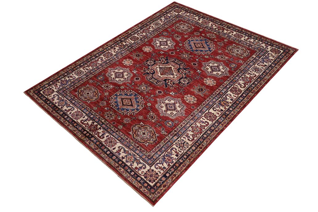 handmade Geometric Super Kazak Red Beige Hand-made RECTANGLE 100% WOOL area rug 6x8