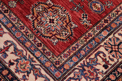 handmade Geometric Super Kazak Red Beige Hand Knotted RECTANGLE 100% WOOL area rug 6' x 8'