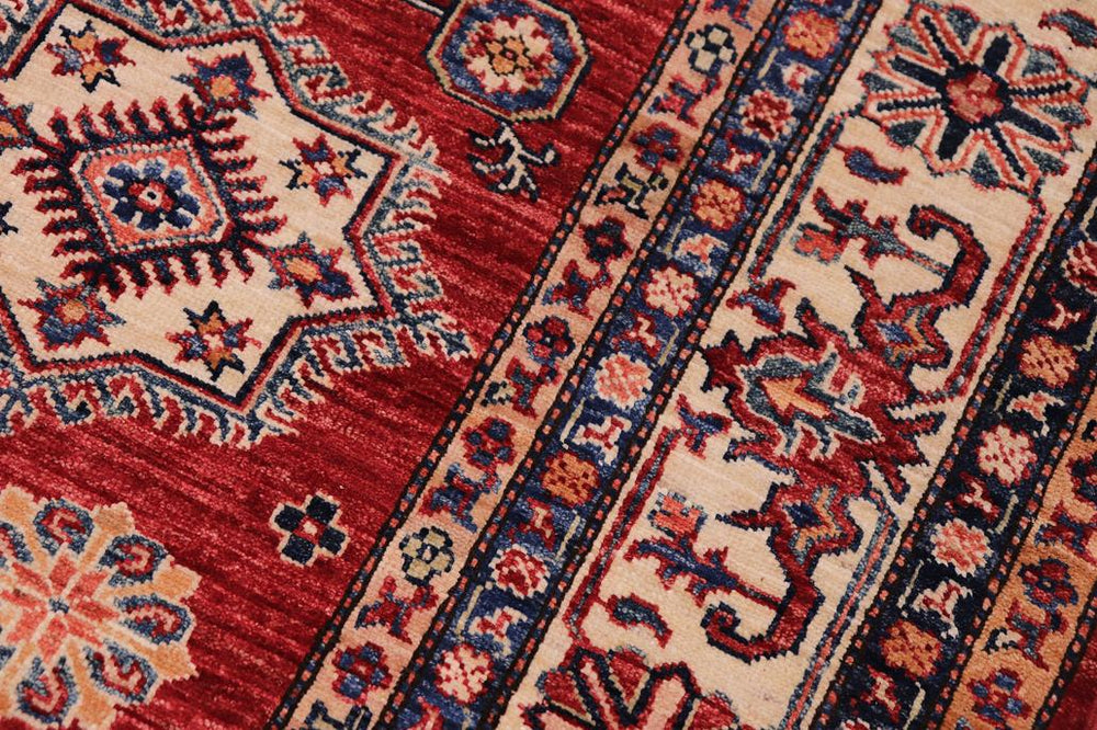 handmade Geometric Super Kazak Red Beige Hand-made RECTANGLE 100% WOOL area rug 6x8