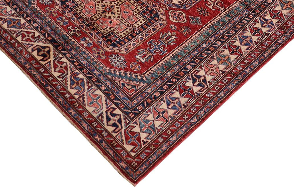 handmade Geometric Super Kazak Red Beige Hand-made RECTANGLE 100% WOOL area rug 5x7