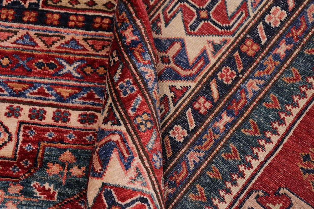 handmade Geometric Super Kazak Red Beige Hand-made RECTANGLE 100% WOOL area rug 5x7