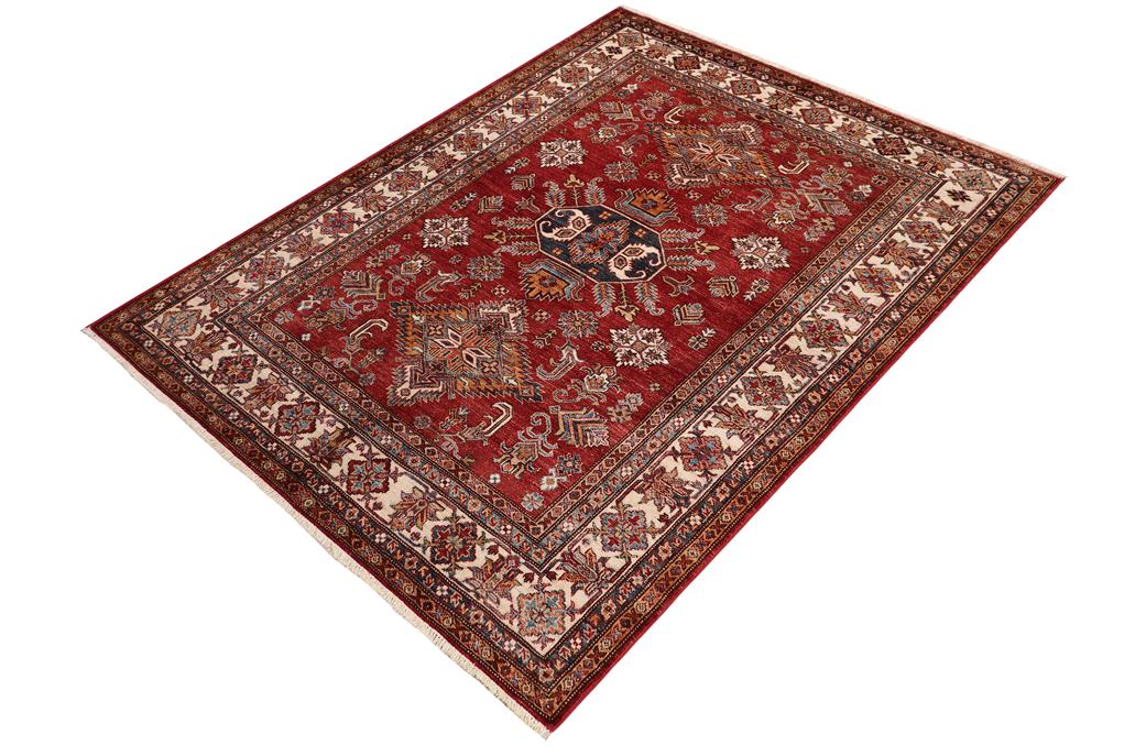 handmade Geometric Super Kazak Red Beige Hand-made SQUARE 100% WOOL area rug 5x6
