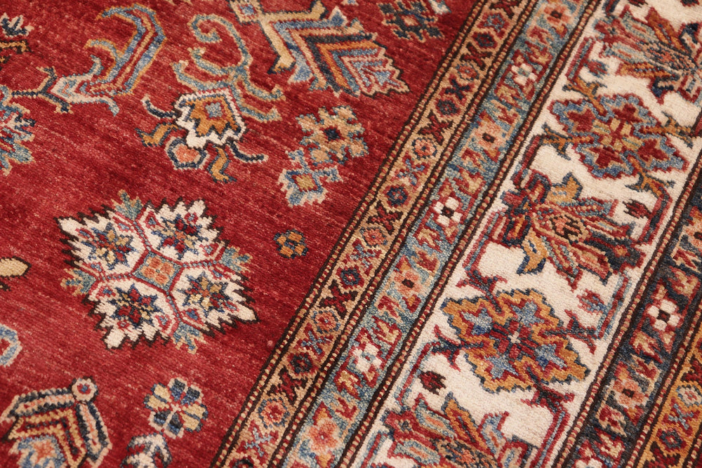 handmade Geometric Super Kazak Red Beige Hand Knotted RECTANGLE 100% WOOL area rug 5' x 6'