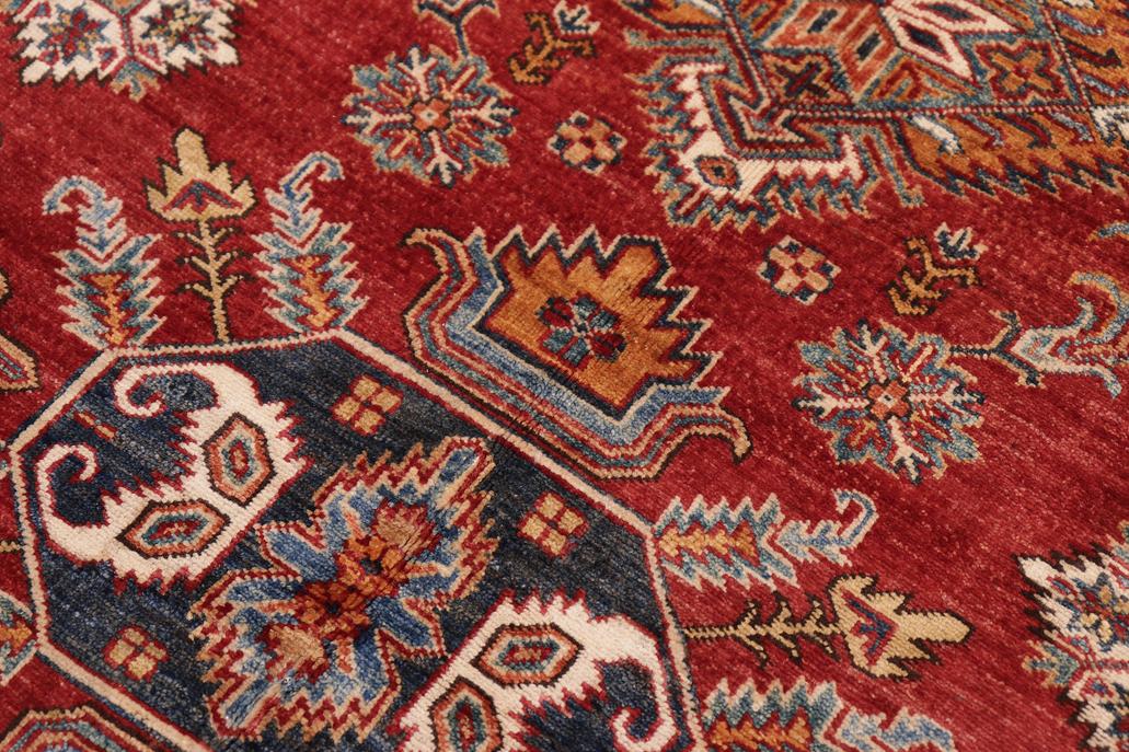 handmade Geometric Super Kazak Red Beige Hand-made SQUARE 100% WOOL area rug 5x6