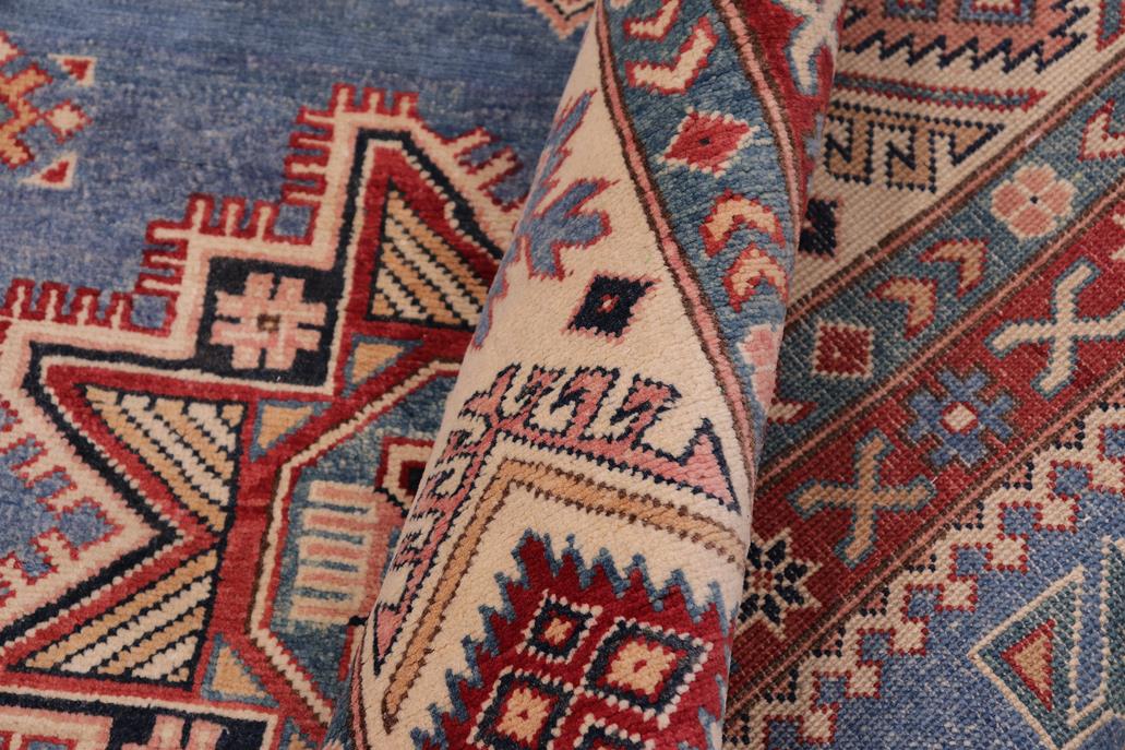 handmade Geometric Kazak Lt. Blue Beige Hand-made RECTANGLE 100% WOOL area rug 10' x 13'