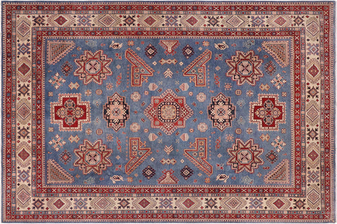handmade Geometric Kazak Lt. Blue Beige Hand-made RECTANGLE 100% WOOL area rug 10'X13'