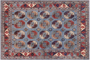 8x10 hand knotted transitional wool rug in blue and beige - Chic Aubrie
