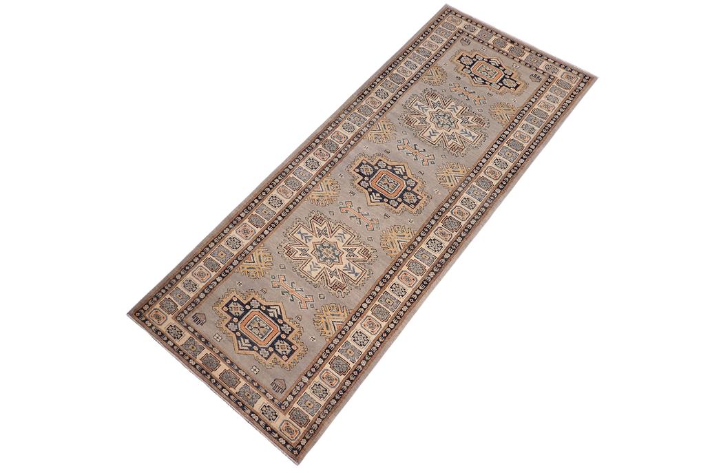 handmade Geometric Kazak Gray Beige Hand-made RUNNER 100% WOOL area rug 3x10