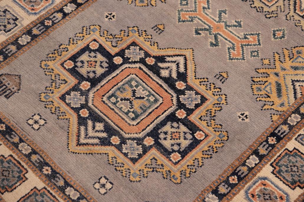 handmade Geometric Kazak Gray Beige Hand-made RUNNER 100% WOOL area rug 3x10