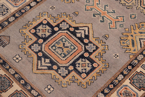 handmade Geometric Kazak Gray Beige Hand-made RUNNER 100% WOOL area rug 3x10