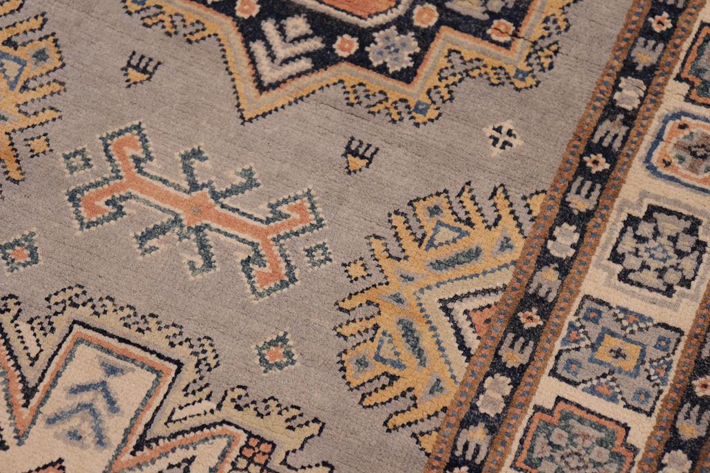 handmade Geometric Kazak Gray Beige Hand-made RUNNER 100% WOOL area rug 3x10