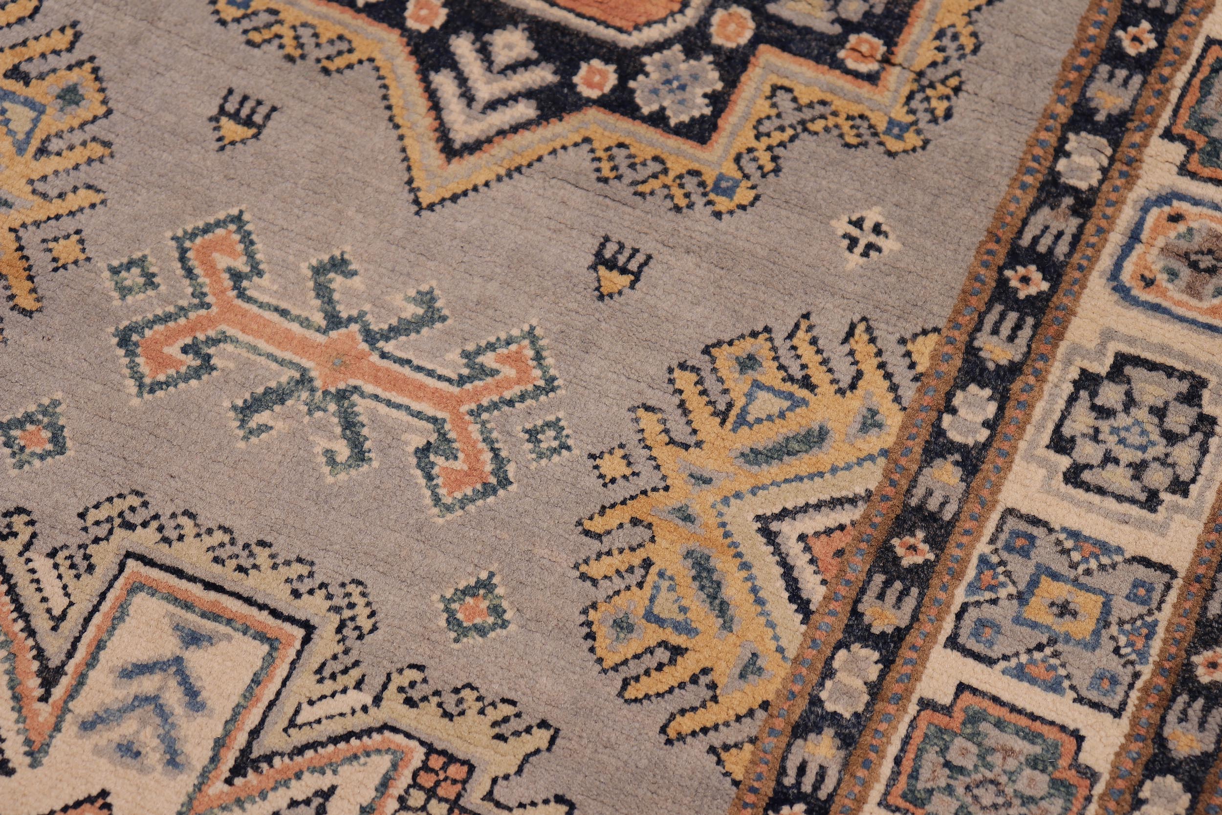 handmade Geometric Kazak Gray Beige Hand-made RUNNER 100% WOOL area rug 3x10